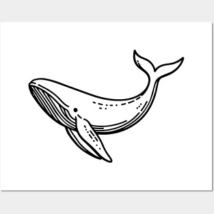 Whale Line Art (Black Line Version) Posters and Art